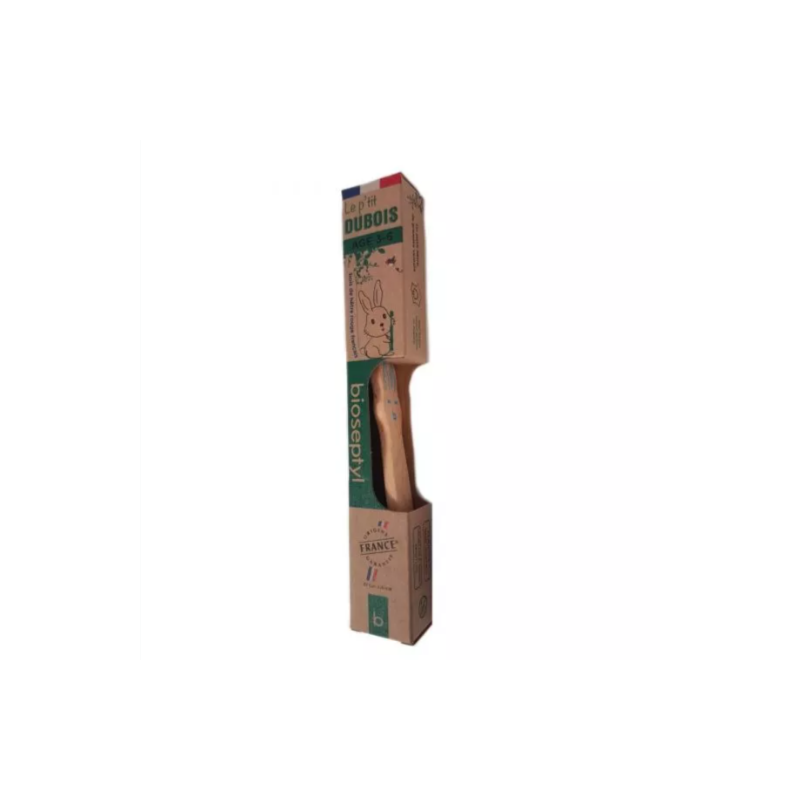 Cepillo de dientes de madera de haya niños de 3 a 6 años azul BIOSEPTYL