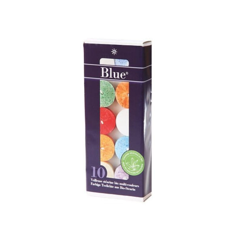 Pack 10 Velas Bajas de Estearina Multicolor Blue
