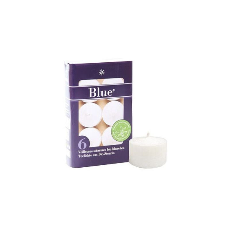 Pack 6 Velas Bajas de Estearina Blancas Blue