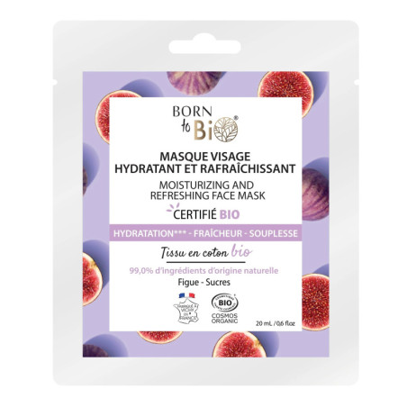 Mascarilla facial Hidratante y Refrescante en algodón Certificada Bio 20ml Born to Bio