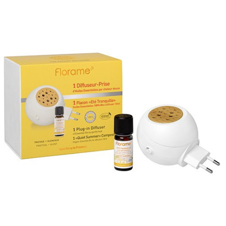 Difusor eléctrico + Composición BIO de aceites esenciales Antimosquitos verano tranquilo con citronella Florame