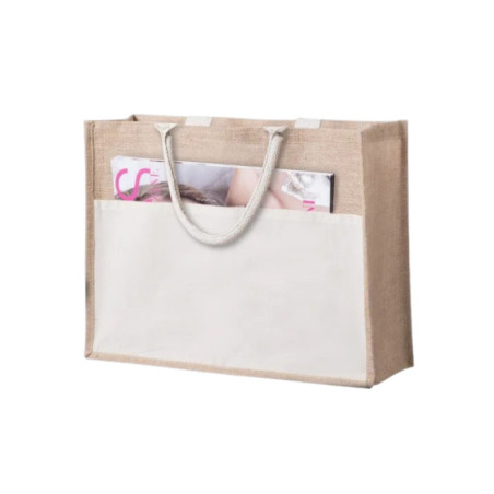Bolsa ecológica de yute con bolsillo frontal de algodón Natuhral